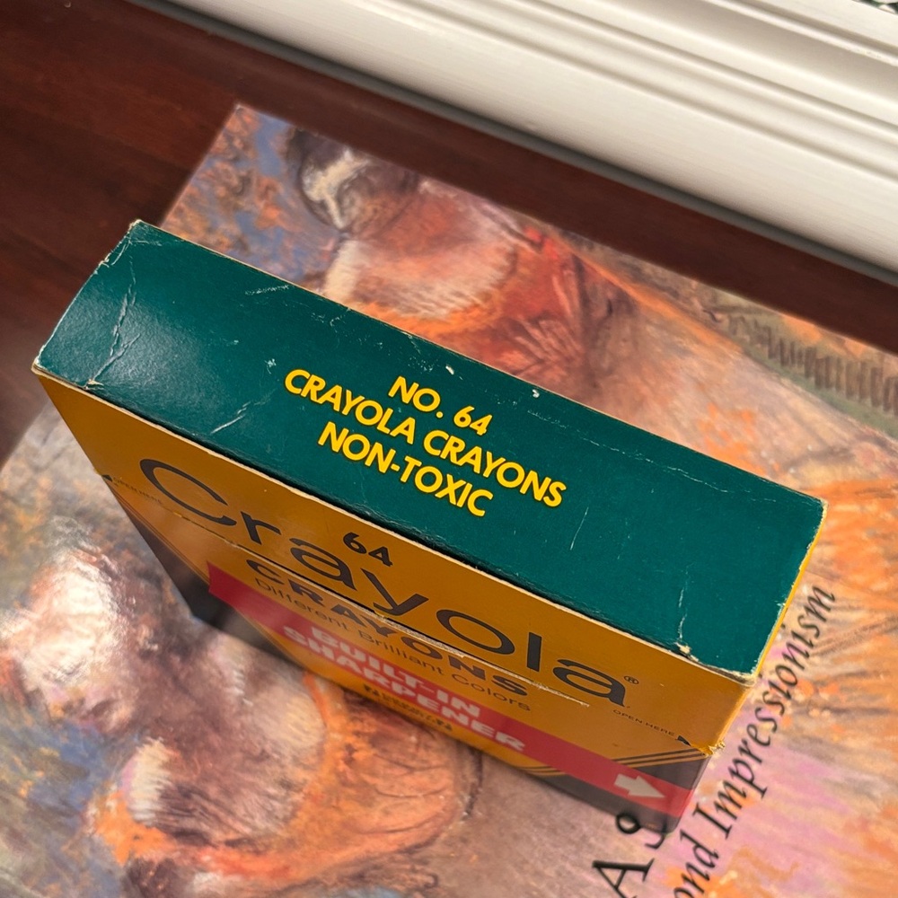 Vintage Crayon 64-Count Crayons Box – Yellow & Dark Green Built in Sharpener - Picture 2 of 14
